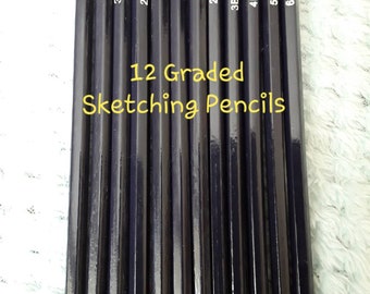 Artist Graded Sketching Pencils 6B 5B 4B 3B 2B B F H 2H 3H 4H 5H  Set of 12 Draw Tone & Shades   Art Supplies Light and Dark