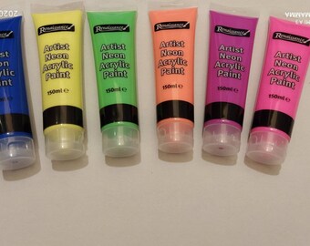 Neon Acrylic Paint 150ml Tubes Bright Neon Pink Blue Orange Green  Purple or Yellow