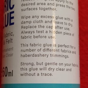 Fabric Glue Dot & Dab 60ml Bonds quickly Strong Permanent Dries Clear Non-Toxic Fabric Ribbon Felt image 3