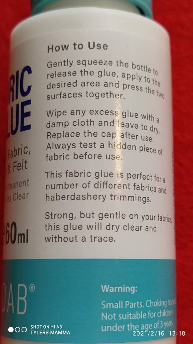 Fabric Glue Dot & Dab 60ml Bonds quickly Strong Permanent Dries Clear Non-Toxic Fabric Ribbon Felt image 3