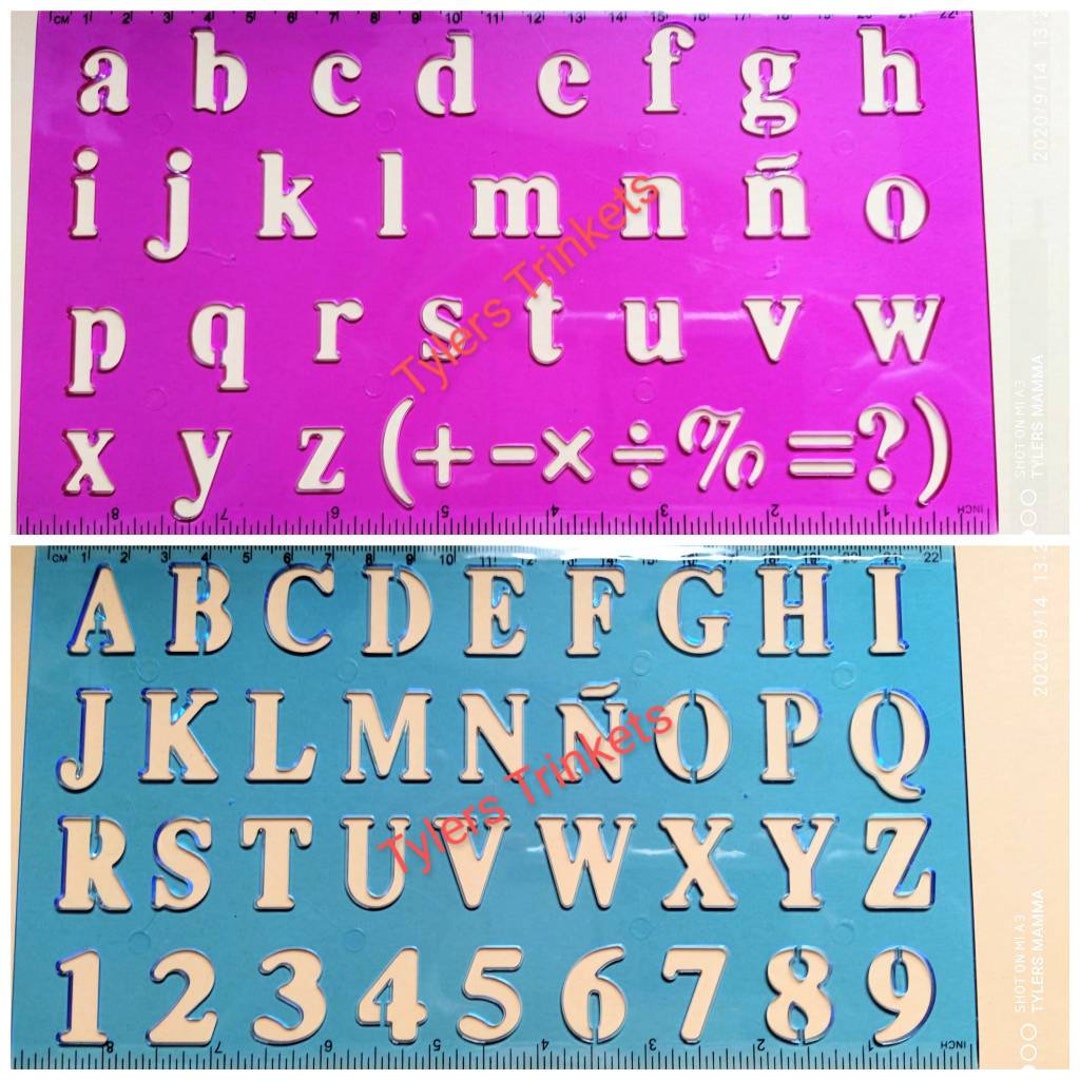 Stencil Set Letters and 2 Numbers Alphabet 1 9 Symbols Cm & Inch