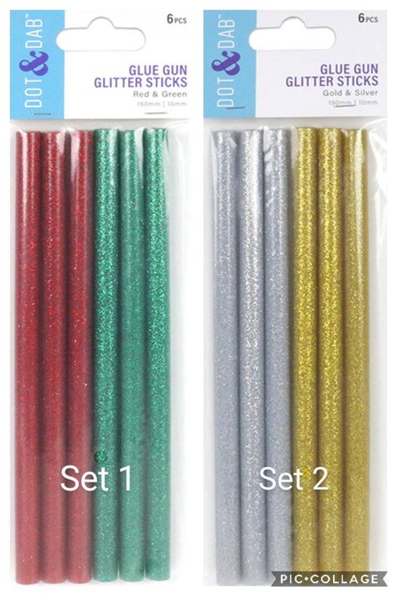 Large Glitter Glue Sticks 190mm X 10mm Red and Green or Silver and