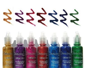 Set x 7 Glitter Glue Sparkle Dovecraft Bright or Pastel Gold Silver Pink Purple Blue Clear Icicle Candyfloss Red Green Holographic Acid Free
