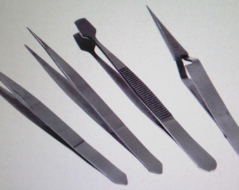 4 Pce Tweezer Set   Flat   Self Closing   Rounded & Rounded Bent Nose Tweezers   Die Pressed Stainless Steel   Art Craft  DIY  Scrapbooking