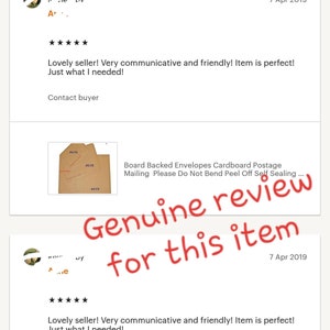 K&ouml;nnte beinhalten: Zwei F&uuml;nf-Sterne-Bewertungen f&uuml;r ein Produkt mit dem Text "Board Backed Envelopes Cardboard Postage Mailing Please Do Not Bend Peel Off Self Sealing..." Die Bewertungen lauten: "Toller Verk&auml;ufer! Sehr kommunikativ und freundlich! Der Artikel ist perfekt! Genau das, was ich brauchte!"