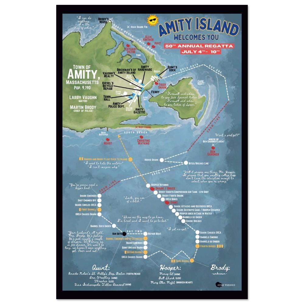 Amity Island / Jaws (1975) MURDER MAP - Etsy