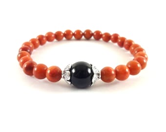 Su Coccu Bracelet with Red Coral and Black Onyx - Su Cocco Sardo Bracelet Amulet against evil eye and envy handmade in Italy