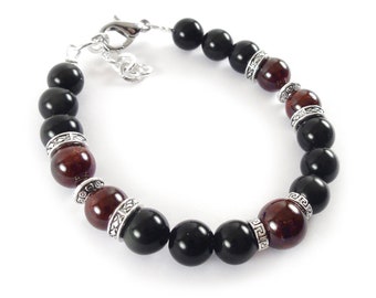 Pyrope Garnet Bracelet for Men - Obsidian Bracelet for Men - Protective amulet against evil eye, envy, bad luck