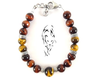 Sekhmet Bracelet Egyptian Goddess Jewelry Handmade - Egyptian Magic jewelry - Red Bull's Eye and Golden Tiger Eye Bracelet