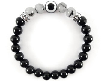 Bracciale Hamsa Con Occhio Del Diavolo - Perline Di Cristallo Blu - Elastico - Turco Portafortuna - 3