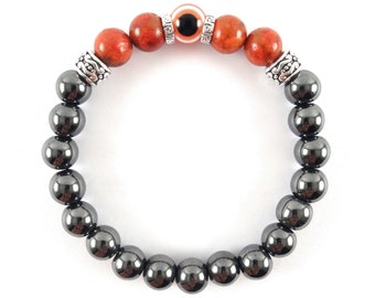 Men's stretch red coral bracelet handmade in Italy - Evil eye and envy protection amulet
