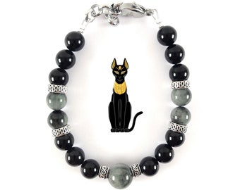 Bastet Egyptian Goddess Cat's Eye Bracelet Handmade - Bast Protection Amulet against Misfortune Evileye Envy Theft - Egyptian Magic Jewelry