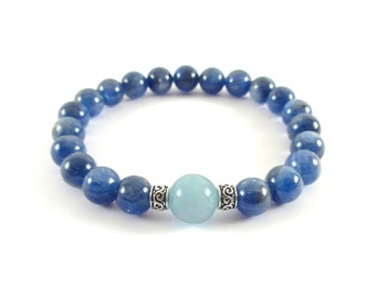 AAA grade Blue Kyanite Bracelet with natural Aquamarine, elastic, handmade in Italy