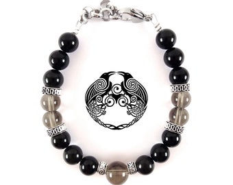 Protective Bracelet of the Goddess Morrigan with Black Onyx and Smoked Quartz - Envy Evil Eye Black Magic Protection Amulet