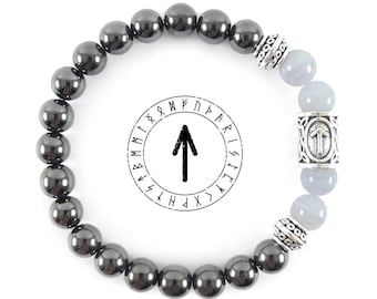 Tiwaz Runenarmband Handgefertigt - Tiwaz Runen Talisman - Tyr Nordischer Gott Schutzamulett für den Sieg - Elder Futhark Runen Edelstein Armband