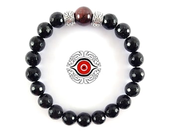 Handmade Black Tourmaline and Pyrope Garnet Protective Bracelet for Men and Women - Protection Amulet against Envy and Evil Eye
