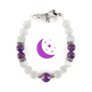 Selene Mondgöttin Armband mit Selenit und Amethyst - Selene Talisman für Sensibilität, Hellsehen, Channeling, Empfänglichkeit, Träume