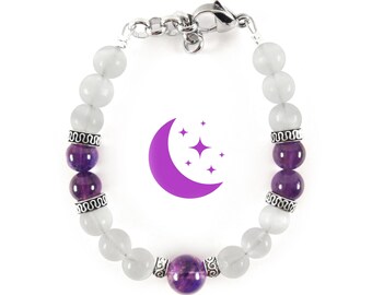 Selene Moon Goddess Bracelet with Selenite and Amethyst - Selene Talisman for Sensitivity, Clairvoyance, Channling, Receptivity, Dreams