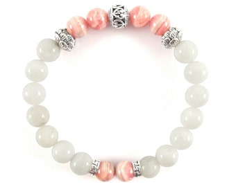Woman's Rainbow Moonstone Bracelet - Love Amulet - Love Gift Idea for Her - Original Rhodochrosite Bracelet - Hearth charm stretch Bracelet