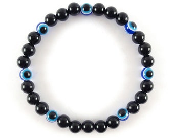 6mm Blue Evil Eye Bracelet - Mens Protective Eye Bracelet - Mens Protection Bracelet - Black Evil Eye Bracelet