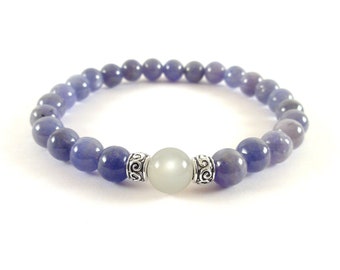 Certified natural Tanzanite bracelet with Adularia Moonstone - AA grade Tanzanite bracelet handmade in Italy