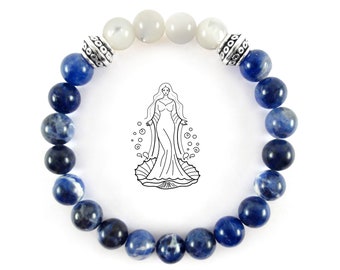 Yemanja Goddess Bracelet - Orisha Jewelry Handmade - Talisman for Fortune and Love - Blessed Jemanja Orixa Bracelet - Sodalite, Mother Pearl