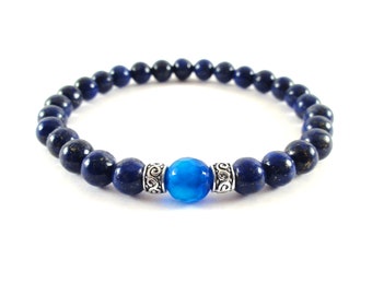 Man's Blue Gemstones Bracelet - 6 mm Lapis Lazuli beaded Bracelet - Afghanistan Lapis Lazuli Bracelet - A Grade Lapis Bracelet for Him