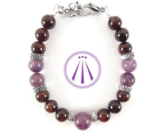 Ceridwen Goddess Protection Bracelet Celtic Jewelry - Red Garnet and Lepidolite Bracelet Handmade - Celtic Magic Ritual Jewelry for Wishes