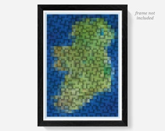 Ireland Map Art Print, Mosaic Decor, Belfast Design