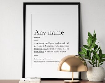 Best friend definition: print, personalised, personalized, custom gifts, gifts, custom best friends, name meaning, poster, bff