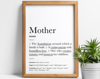 Mother definition: present, gift, mother to be, mummy gifts, mommy, memorial, grandma, grandmother print