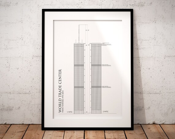 World Trade Center Plan Twin Towers Poster Architektonische Druck New York Wolkenkratzer 9 11 Architekt Geschenk Architekturkunst Zentrum Foto