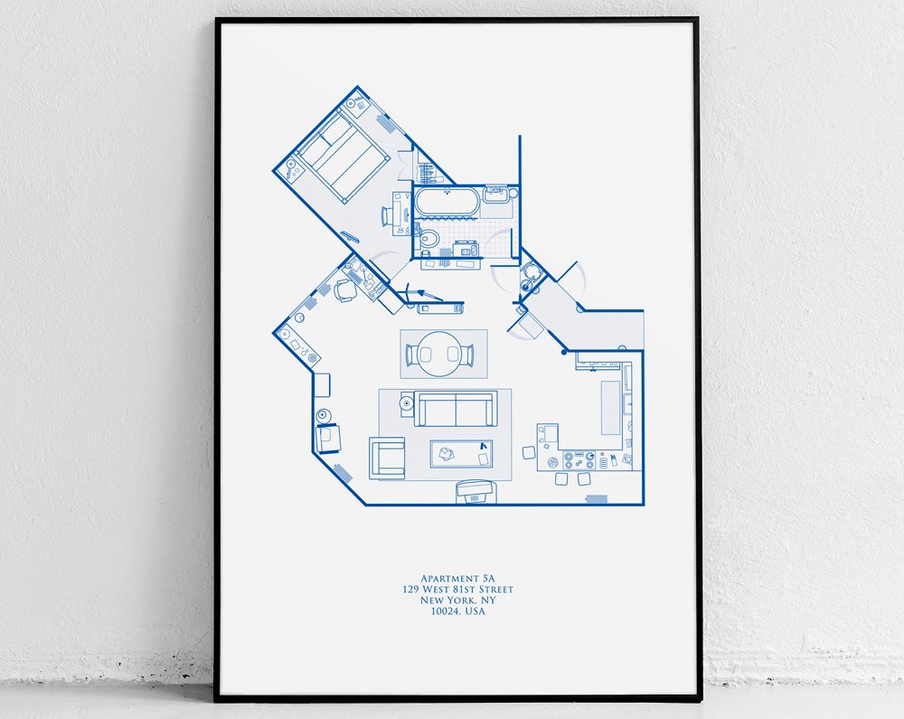 Seinfeld Apartment: Floor Plan print, Seinfeld art, Seinfeld poster, wall.....