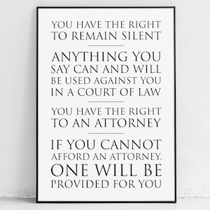Miranda rights print, police officer gifts, civil rights poster, law and order SVU, bad boys, cops, NYPD graduation gifts, LAPD