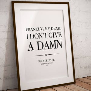 Gone With the Wind poster: GWTW print, quote prints, quote wall art, Frankly my dear I don’t give a damn, Rhett Butler, 1930s print