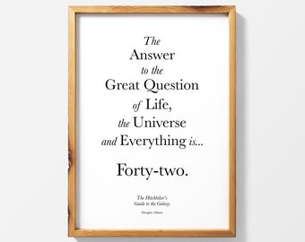 The Hitchhiker's Guide to the Galaxy print, 42, fourty-two,  Douglas Adams, dont panic, nerd wall art, poster