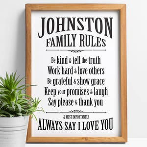 Family Rules sign Custom wall art, print, house rules, new house gift, present, kitchen, hallway, living room, personalised, personalized image 2
