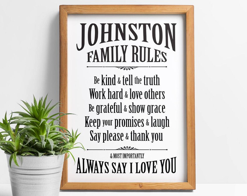 Family Rules sign Custom wall art, print, house rules, new house gift, present, kitchen, hallway, living room, personalised, personalized image 2