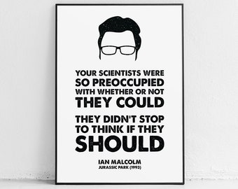 Jurassic Park Ian Malcolm Quote Poster - Minimalist Movie Art Print
