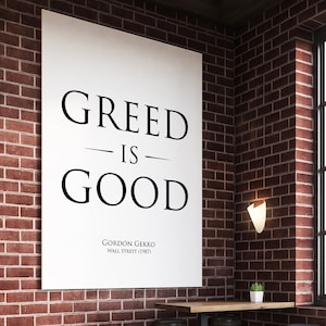 Wall Street quote: wall art, poster, print, Gordon Gekko, Greed is Good, finance gift, day trader, entrepreneur gift, entrepreneur prints