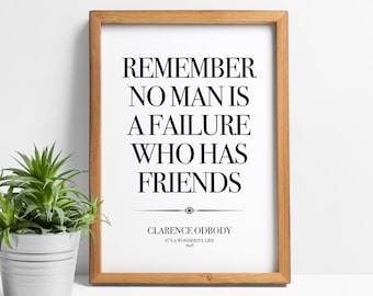 It's a Wonderful Life Print – Clarence Odbody Quote, Christmas Movie Art