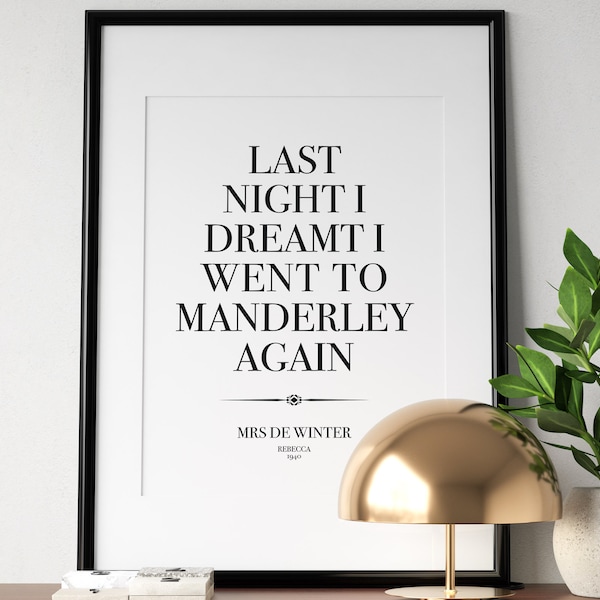 Rebecca Movie Quote Print, Manderley, Hitchcock Filmposter