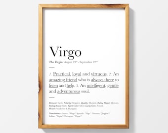 Zodiac Sign Print, Virgo Star Sign, Astrology Wall Art