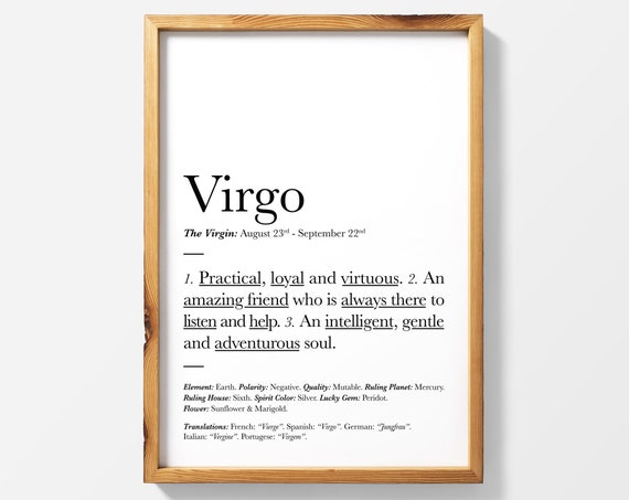 Zodiac Sign Print, Virgo Star Sign, Astrology Wall Art
