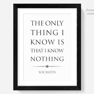 Socrates quotes print, philosophy poster gifts, I know nothing, greek philosopher, classroom decor, Plato quote, Aristotle posters