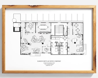 The Office Floor Plan: The Office TV show, The Office poster, US, print, Dunder Mifflin, blueprint, architectural print, schematic print