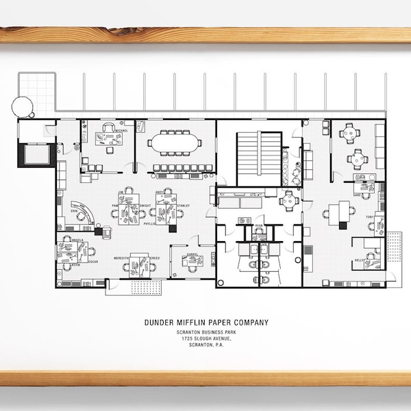 The Office-plattegrond: The Office tv-programma, The Office-poster, VS, afdrukken, Dunder Mifflin, blauwdruk, architecturale afdruk, schematische afdruk