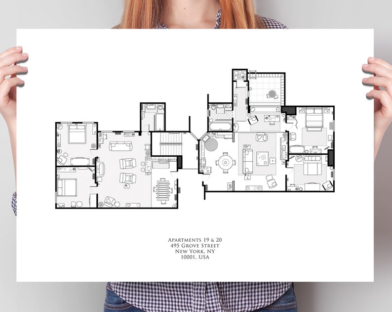 Large Friends Floor Plan Poster Blueprint Tv Image 0
