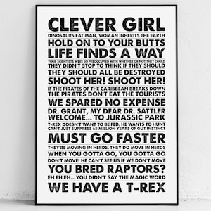 Citazioni di Jurassic Park: stampa, poster, citazione, regalo, Mondo, Alan Grant, Ian Malcolm, la vita trova una via, ragazza intelligente, Regno distrutto, arte murale