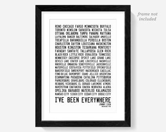 Johnny Cash "I've Been Everywhere" Lyrics Print - Country Music Poster